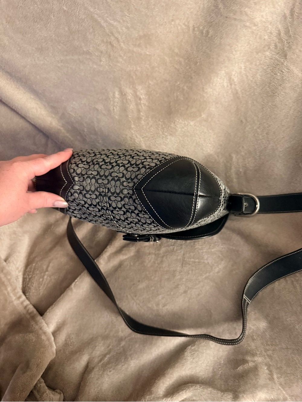 Coach Black and Gray Signature Canvas Crossbody with Buckle Trim - Picture 9 of 13